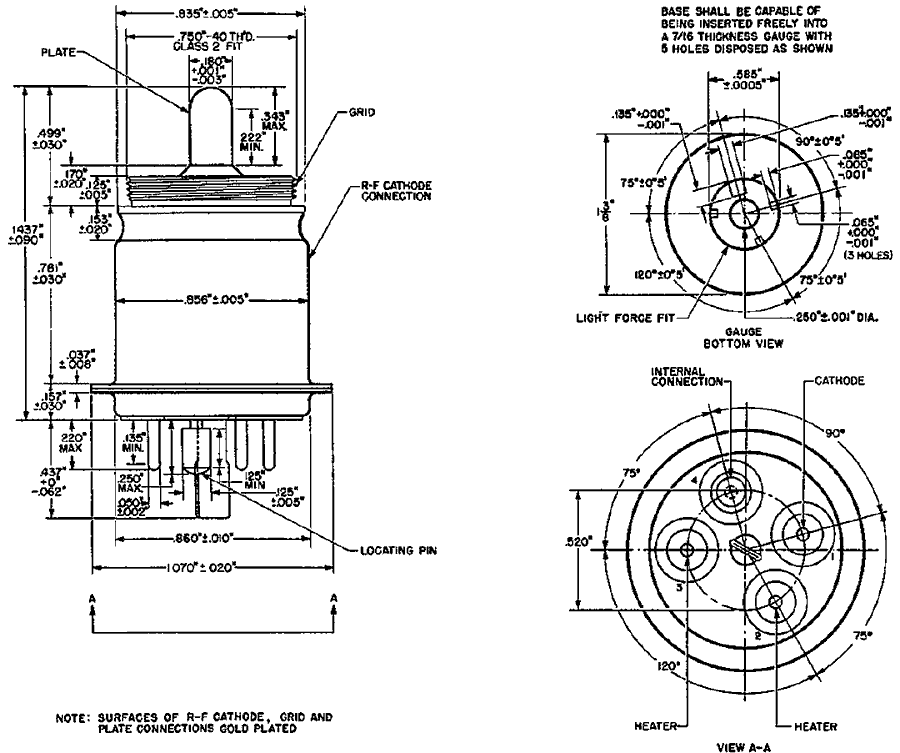 Technical Diagrams of Western Electric 416A Electron Tube