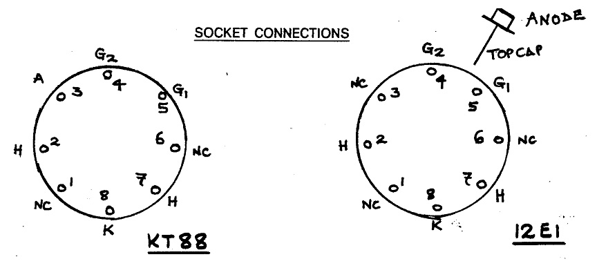 Illustration showing KT88 and 12E1 socket connections